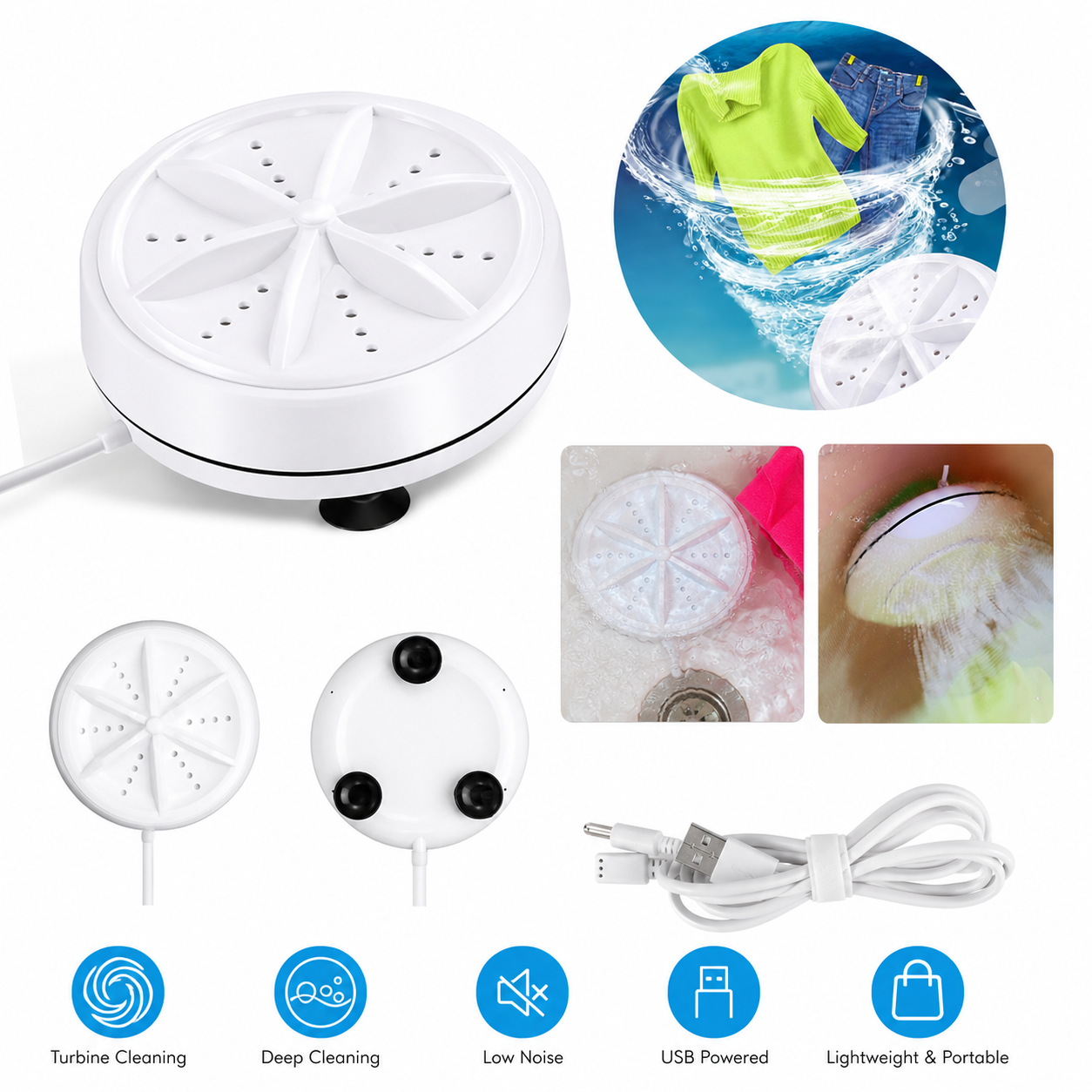 TurboClean Portable Washer™
Deep Cleans Clothes Anywhere in Minutes